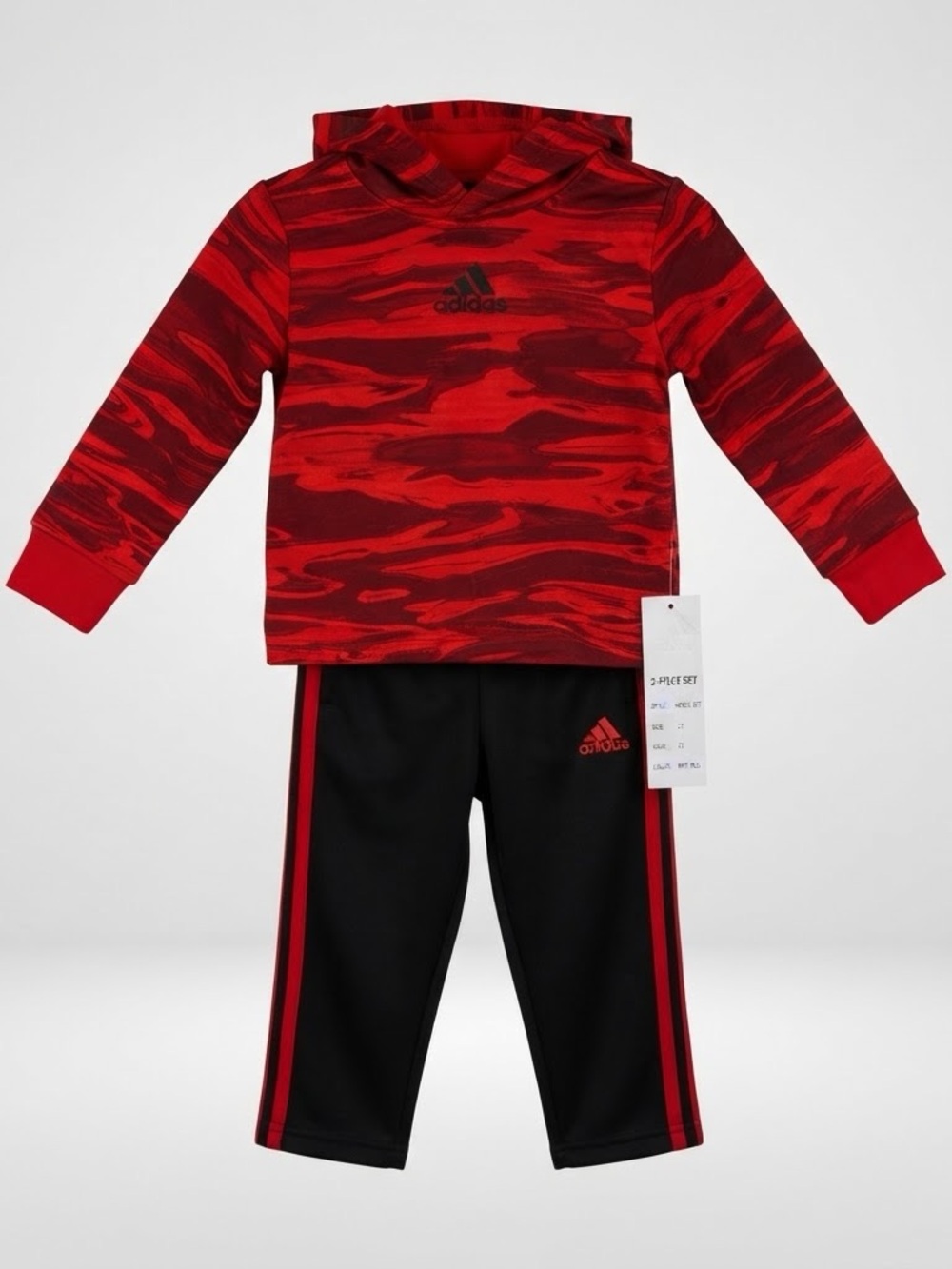 Adidas Boys 2T 2 Piece Tracksuit Hoodie Pants Red Black Camo NWT